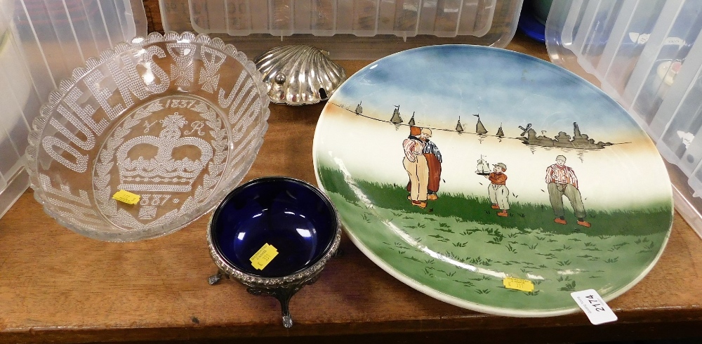 Various ceramics and effects, to include a Continental painted wall plate, silver plated sugar bowl,