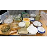 A large quantity of household effects, to include glass serving bowls, cake stands, stoneware