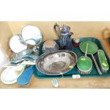 Various silver plated and other wares, to include vanity mirrors, a dressing table jar, silver