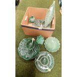 Various cabbage leaf and green design serving plates and trays. (1 box)