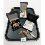 A group of costume jewellery, to include a Pilot gold plated pocket watch, a silver plated penknife,