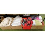 Various throws, curtain, scarves, etc. (4 boxes)