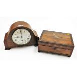 A Bentima 1950's/60's style mantel clock and a mahogany writing box (AF). (2)