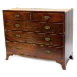 A 19thC mahogany box strung chest of drawers, with an arrangement of two drawers and four long