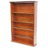 A mahogany open bookcase, with a plain moulded cornice above four adjustable shelves, 151cm high,