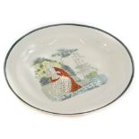 A late 18th/early 19thC creamware plate, printed and painted with a design of a ship and lady with