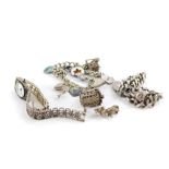 Three items of silver and other jewellery, comprising a John Pierre marcasite ladies wristwatch, the