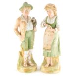 A pair of unusual late 19thC German bisque figures, each modelled as a gentleman in Bavarian