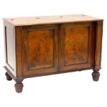 A 19thC mahogany chest, the top with a moulded edge, enclosing a vacant interior above two false