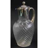 A Victorian silver and cut glass claret jug, indistinctly hallmarked, possibly Birmingham 1890, 26cm