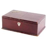 A maroon tooled leather cigarette box, with silver name to top and escutcheon, with cedar lined