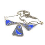 A silver and enamel necklace, with design of doves and crescent moon and star, with maker's