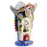 A Paris porcelain vase, of tapering form with a pierced shaped edge, decorated with rococo scrolls