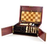 A late 19th/early 20thC games compendium, comprising chess board, bone chess pieces, Bakelite