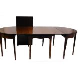 A mahogany D end dining table, with boxwood and ebony stringing, comprising two D ends each with