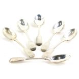 A set of six Victorian silver teaspoons, fiddle pattern, engraved monogram, London 1890, 5oz.