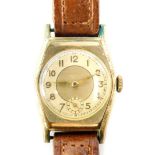 A vintage gentleman's wristwatch, with small circular watch head dial, on silvered finish with