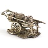 An Elizabeth II silver fruit barrow, on a cast cobbled base, the barrow including silver apple