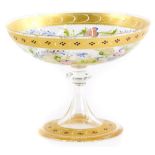 A Venetian glass tazza or stand, with enamel decoration of flowers, leaves, within gilt borders,