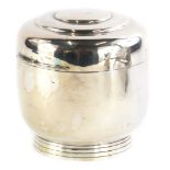 A Hukin and Heath egg shaped biscuit box, with hinged lid and reeded base, in the manner of Dr