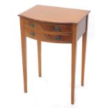 A mahogany small side table or bedside table, with two frieze drawers on square tapering legs,