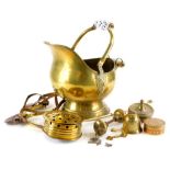 A collection of metalware, to include a brass coal scuttle, Indian bowl, and a chestnut roaster,