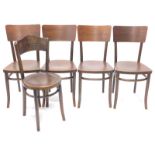 A set of four early 20thC Mundus bentwood chairs, each with a shaped back decorated to simulate