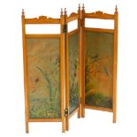 An early 20thC walnut small three fold screen, each panel inset with a printed scene titled A Summer