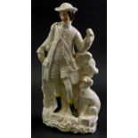 A 19thC Staffordshire flat back figure, of a Huntsman with his Hound, 33cm high.