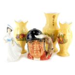 A collection of ceramics, to include Royal Doulton Character jug Gone Away, Royal Doulton figurine