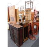 A collection of furniture, to include a mahogany bookcase, two fire screens, a wine rack, an oak