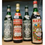 Various alcohol, to include two bottles of Martini Extra Dry, Morretti Vermouth, and a bottle of