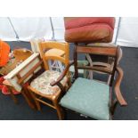 A collection of retro chairs, painted child's chairs, stools, pouffe etc.