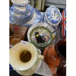 A quantity of blue and white transfer printed dinner wares, to include meat plates, lidded tureen,