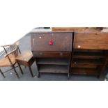 An Edwardian mahogany inlaid corner chair, an oak work box and two oak bureaus. (4)