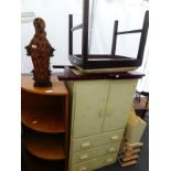 A collection of furniture, to include a yellow painted cabinet, teak corner unit, pine magazine