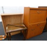 A teak effect bureau, a nest of two tables, and an open pine effect bookcase (AF) (3).