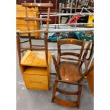 Two similar Oxford type bar back Windsor chairs, one stamped HO, bedroom chest, etc.