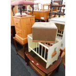 A collection of furniture, to include a two tier pine bedside chest, trolley, glass top coffee