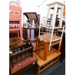 A collection of furniture, to include an Edwardian stool, a magazine rack, nest of three retro