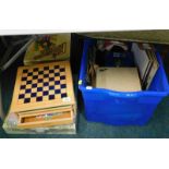 Various records, to include The Fabulous 50s set, modern treen lightwood games, board with chess,