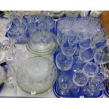 Glassware, to include a cut glass decanter and stopper, various bowls, drinking glasses, tankards,