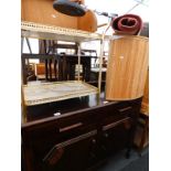 An oak sideboard, linen basket, trolley, machine woven rug, metal detector.