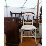 A collection of furniture, to include a narrow bow fronted CD cabinet with door, various chairs,