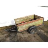 A wooden and metal framed two wheel trailer, 152cm wide, 90.5cm deep.