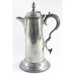 A James Dixon & Sons pewter flagon, late 19thC pewter flagon, with hinged lid, S scroll handle and e