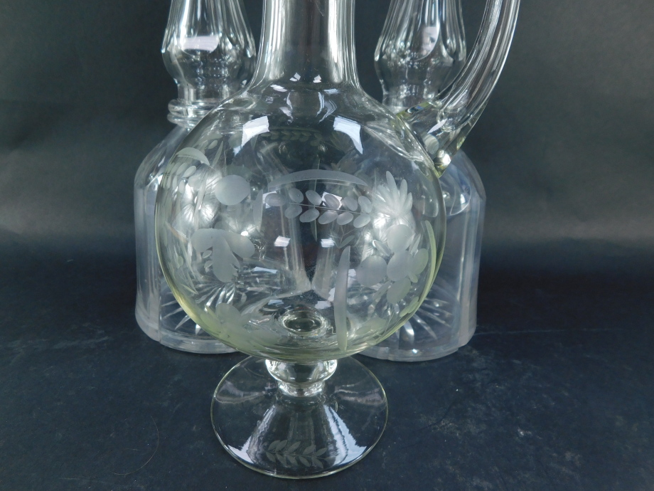 A pair of Victorian cut glass mallet shaped decanters, with one stopper, a further pressed glass mat - Image 2 of 4