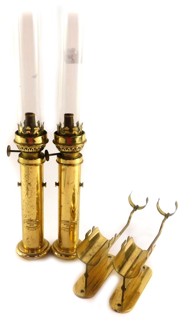 A pair of Danish brass maritime Kerosene lamps, by G V Harnisch EFTF of Kjobenhavn., Nos 61958 and 6