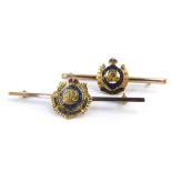 A 9ct gold and enamel George V Royal Engineers bar brooch, together with a 9ct gold George VI Royal