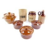 A group of Pearson's of Chesterfield two tone storage wares, comprising flagon, kitchen utensil jar